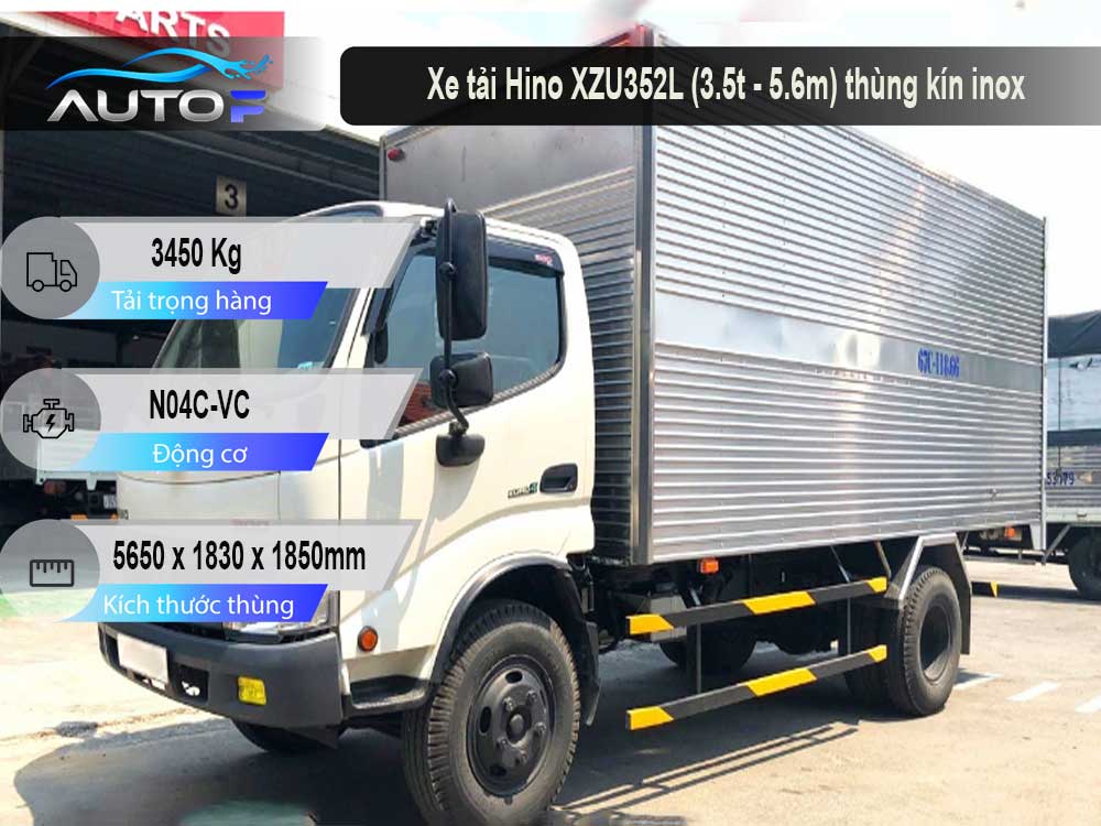 Xe tải Hino XZU352L (3.5t - dài 5.6m) thùng kín inox